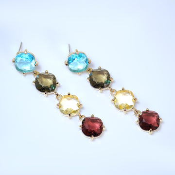 CZ Multicolored Bezel Drop Earring, Diamond Earrings, Long Bridal Jewelry, Crystal Bridal Earrings, Statement Earrings Cz